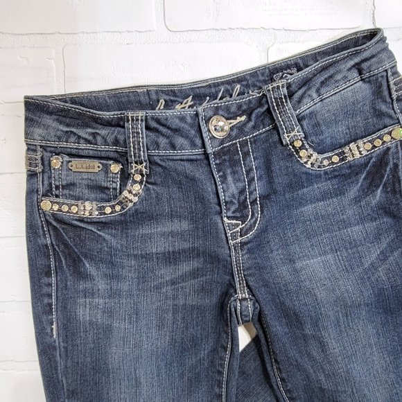 LA Idol Rhinestone Skinny Medium Wash Jeans - Picture 4 of 5